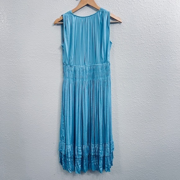 WHITE HOUSE BLACK MARKET TEAL BLUE SLEEVELESS PLEATED V NECK MIDI DRESS Size XS - Picture 10 of 11
